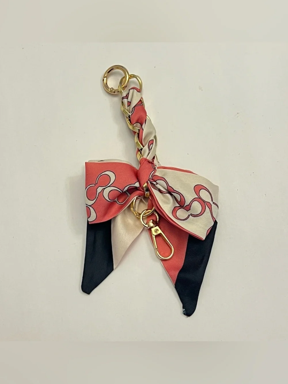 Bow tie Bag‎ Charm (Pink and white, gold chain) Unbranded